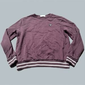 Women’s Fila Sweater, Purple White Pullover large cotton round neck oversized